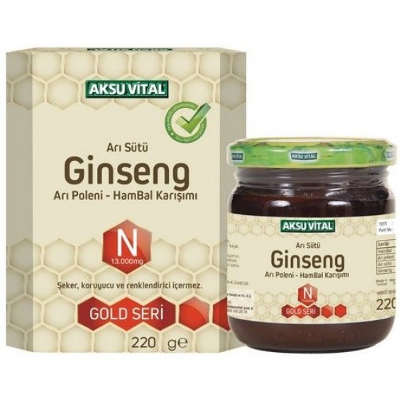 Aksu Vital Sepetse Arı Sütü Ginseng Arı Poleni Ham Bal Karışımı 13000mg 220g 